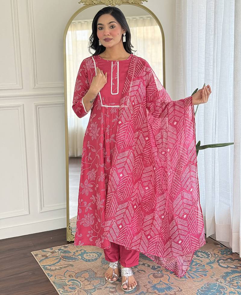 Rani pink printed suit