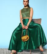 Dark green printed crepe co ord set