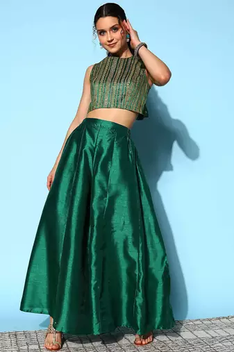 Dark green printed crepe co ord set