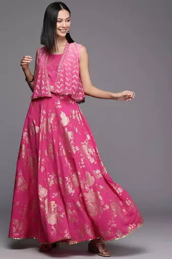 Pink printed crepe co ord set