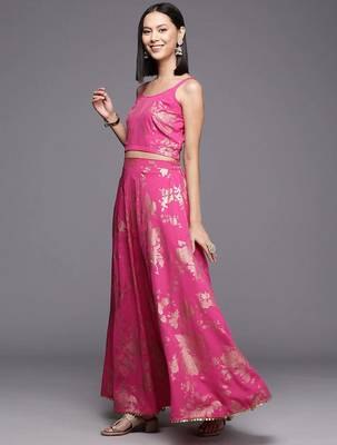 Pink printed crepe co ord set 2