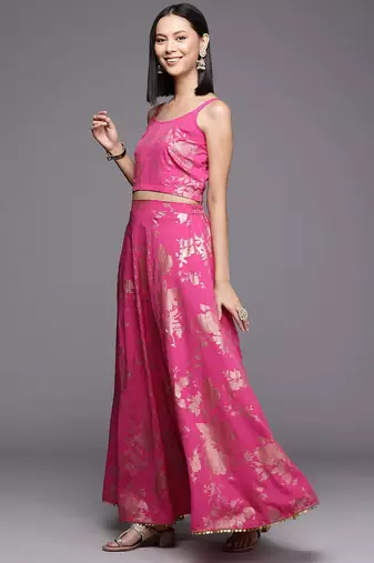 Pink printed crepe co ord set