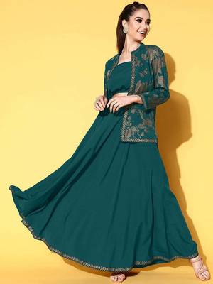Green printed crepe co ord set 1