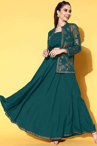 Green printed crepe co ord set