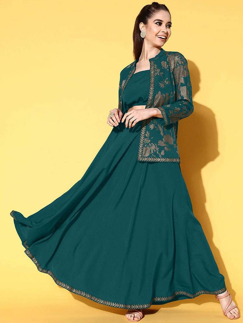 Green printed crepe co ord set