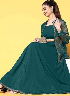 Green printed crepe co ord set 2