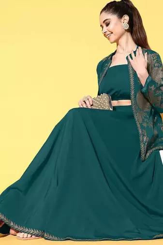 Green printed crepe co ord set