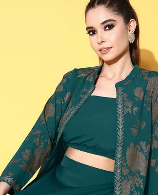 Green printed crepe co ord set 3