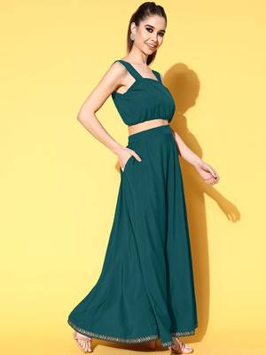 Green printed crepe co ord set 5
