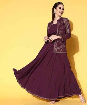 Burgundy printed crepe co ord set 1