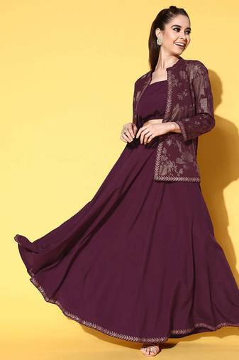 Burgundy printed crepe co ord set