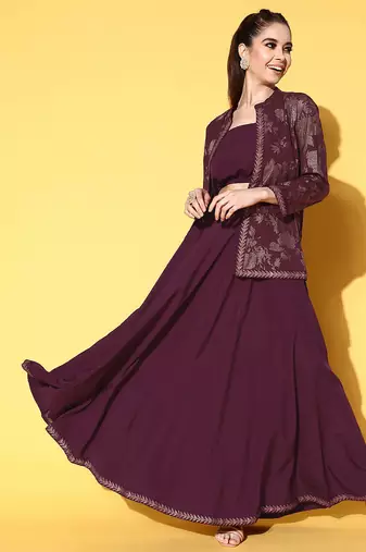 Burgundy printed crepe co ord set