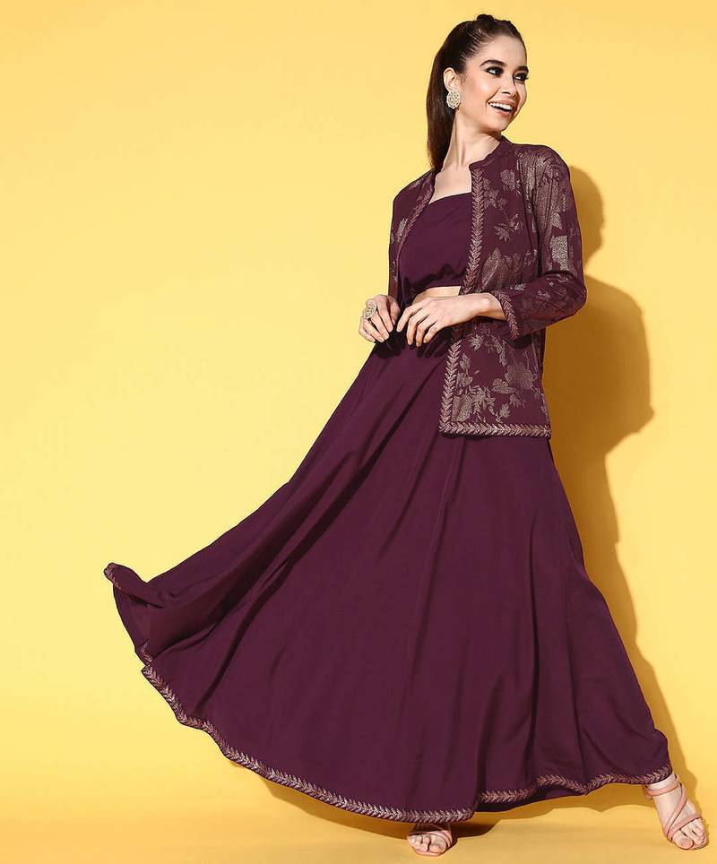 Burgundy printed crepe co ord set