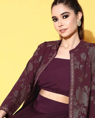 Burgundy printed crepe co ord set 2