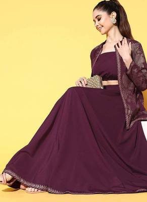 Burgundy printed crepe co ord set 3