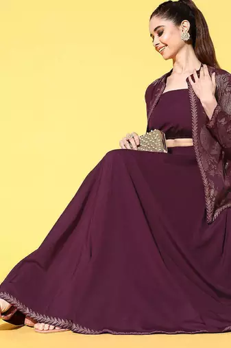 Burgundy printed crepe co ord set