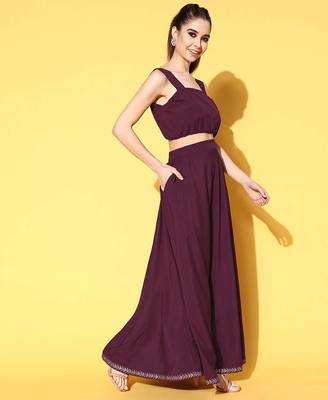 Burgundy printed crepe co ord set 4