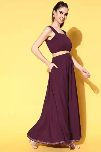 Burgundy printed crepe co ord set