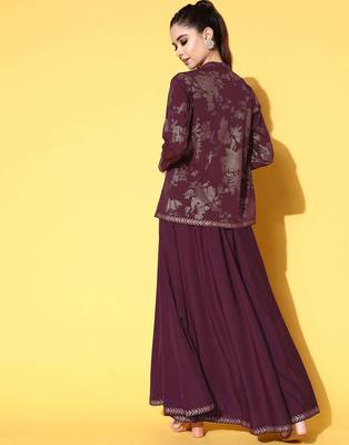 Burgundy printed crepe co ord set 5