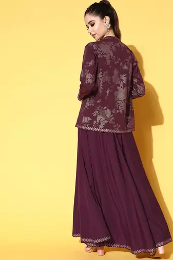 Burgundy printed crepe co ord set