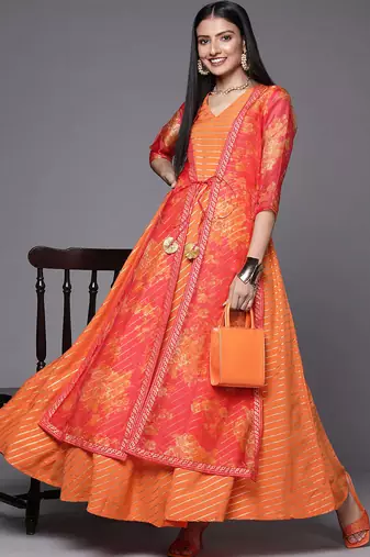 Orange printed crepe dresses