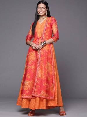 Orange printed crepe dresses 2