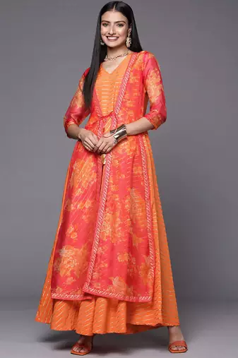 Orange printed crepe dresses