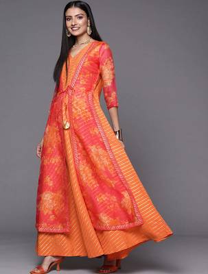 Orange printed crepe dresses 3