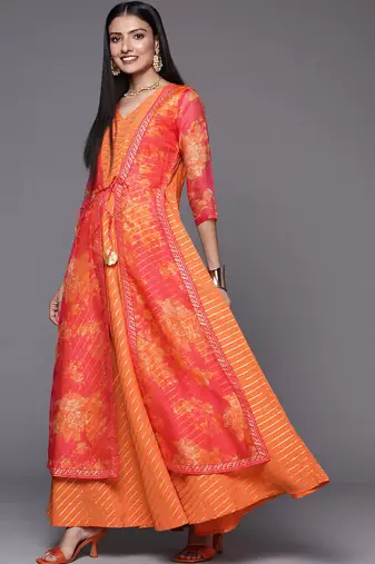 Orange printed crepe dresses