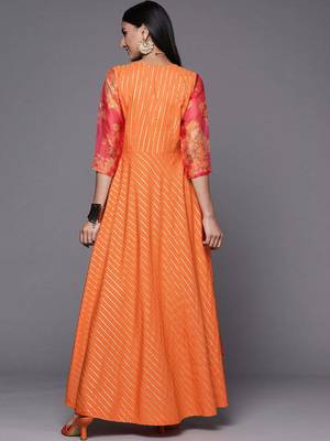 Orange printed crepe dresses 4