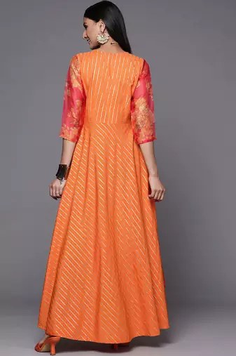 Orange printed crepe dresses