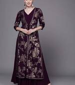 Wine printed crepe ethnic dresses