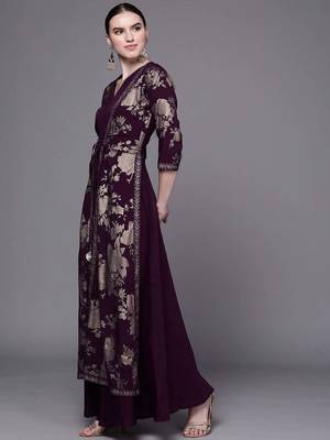 Wine printed crepe ethnic dresses 3