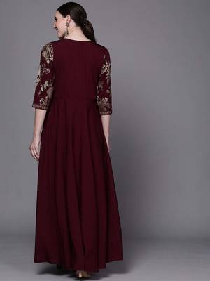 Wine printed crepe ethnic dresses 4