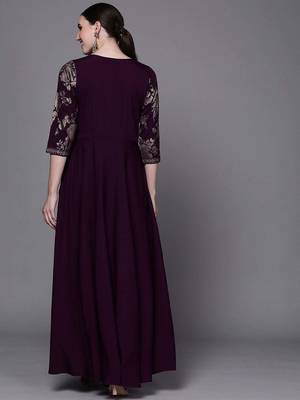 Wine printed crepe ethnic dresses 5