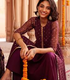 Wine printed net ethnic dresses