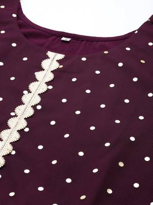 Wine printed net ethnic dresses 3