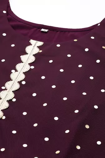 Wine printed net ethnic dresses