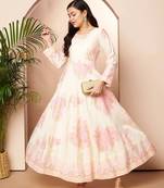 Off white printed poly silk ethnic dresses