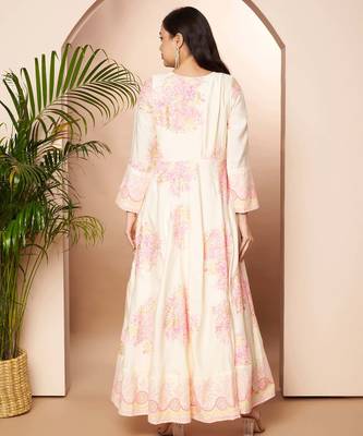 Off white printed poly silk ethnic dresses 2