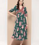 Green printed crepe ethnic dresses