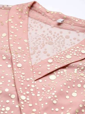 Peach printed net ethnic dresses 3