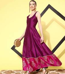 Purple printed poly silk ethnic dresses