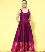 Purple printed poly silk ethnic dresses