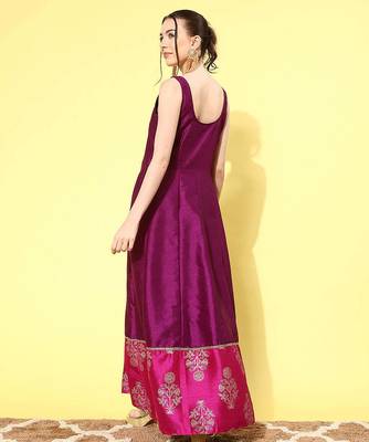 Purple printed poly silk ethnic dresses 5