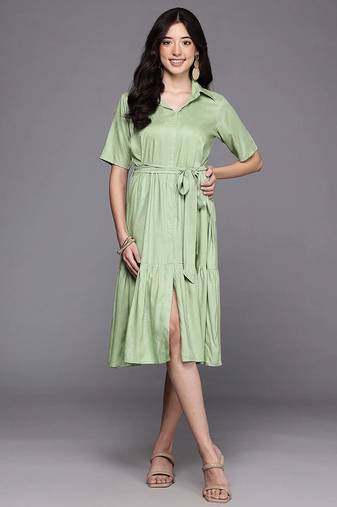 Green printed viscose rayon ethnic dresses