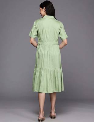 Green printed viscose rayon ethnic dresses 4