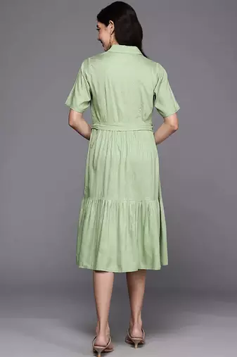 Green printed viscose rayon ethnic dresses