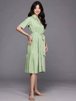 Green printed viscose rayon ethnic dresses 5