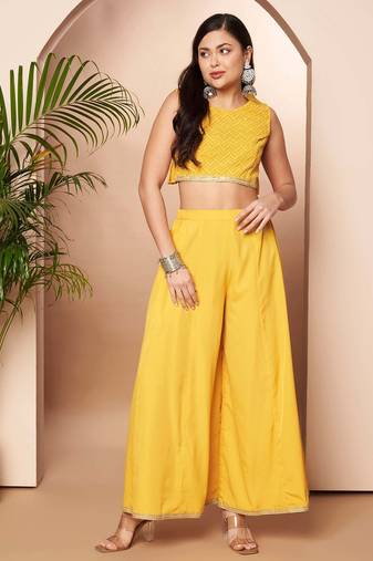 Yellow woven poly georgette co ord set